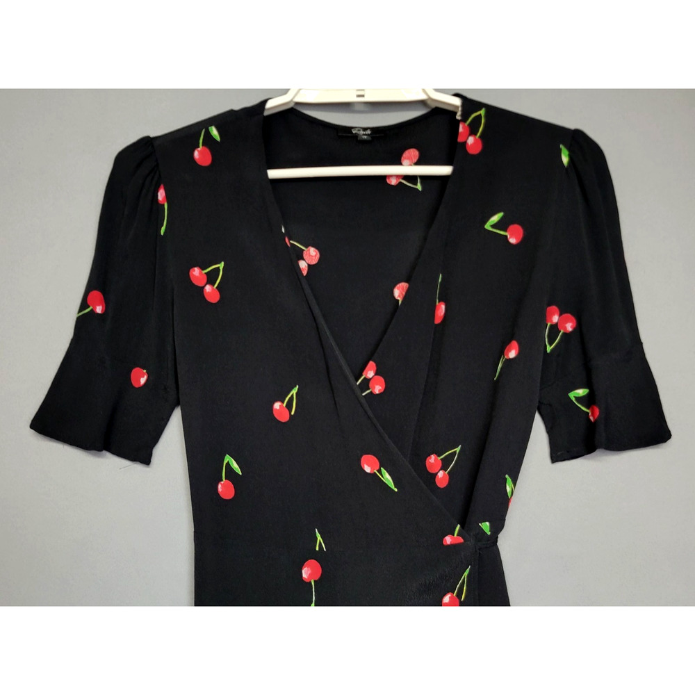 Rails‎ Aimee Wrap Style Cerise Cherry Dress Black Red Womens XS Flirty Mini - Picture 4 of 13